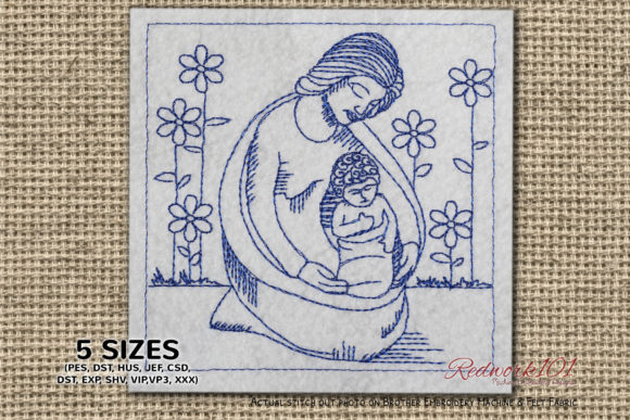 Mary with Baby Jesus Surrounded by Flowes